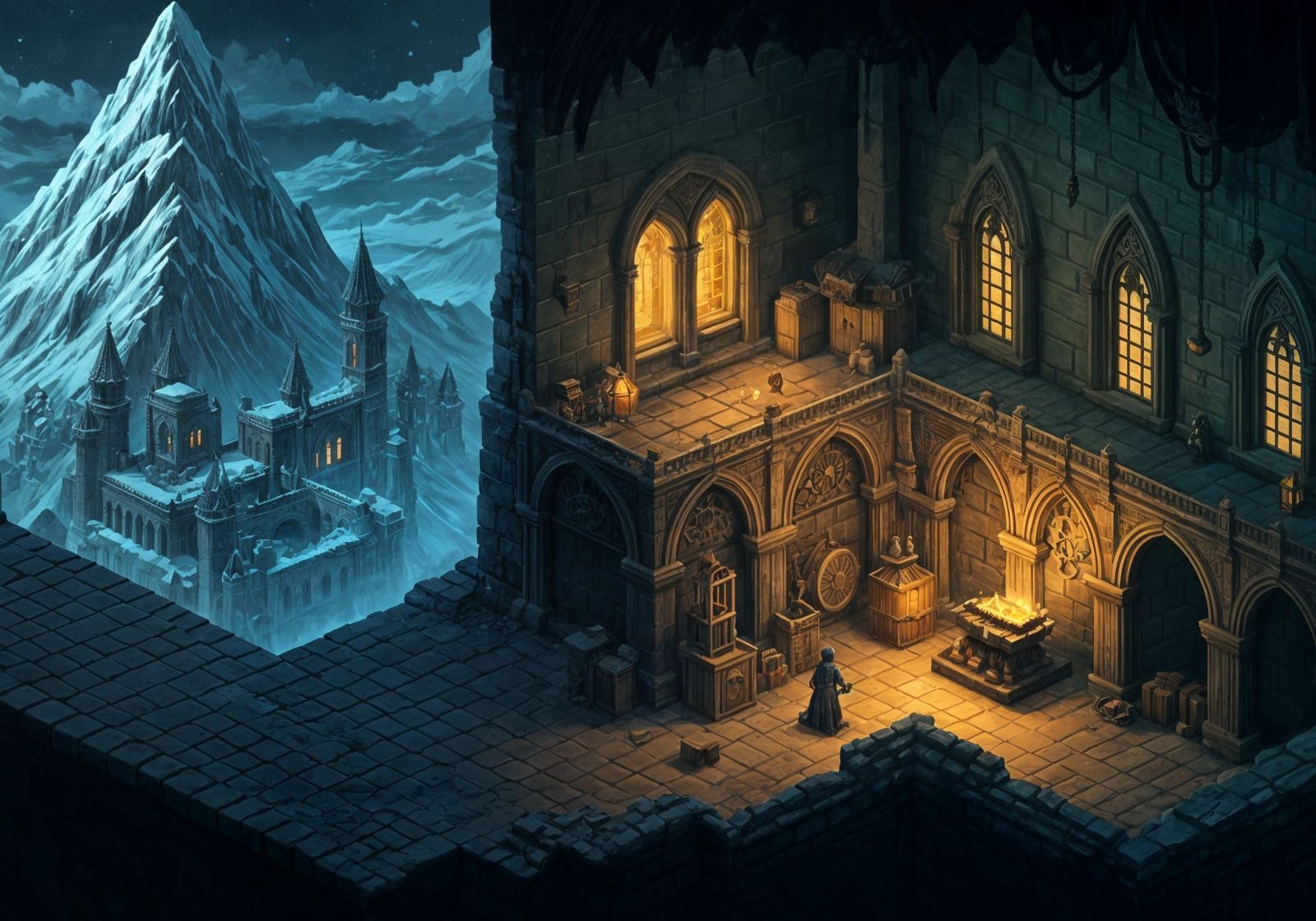 Isometric Pixel Art: Halloween Dungeon and Snowy Town