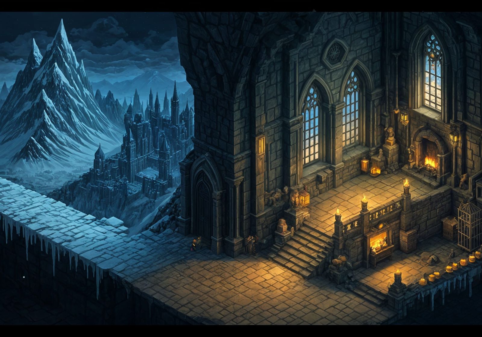 Isometric Pixel Art: Halloween Dungeon and Snowy Town