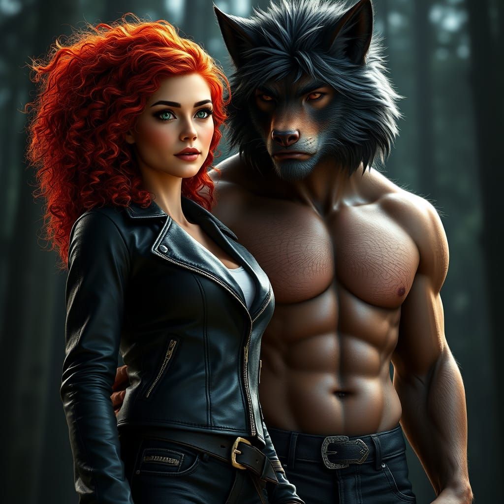 Mystical Werewolf Couple in 3D Cinematic Scene