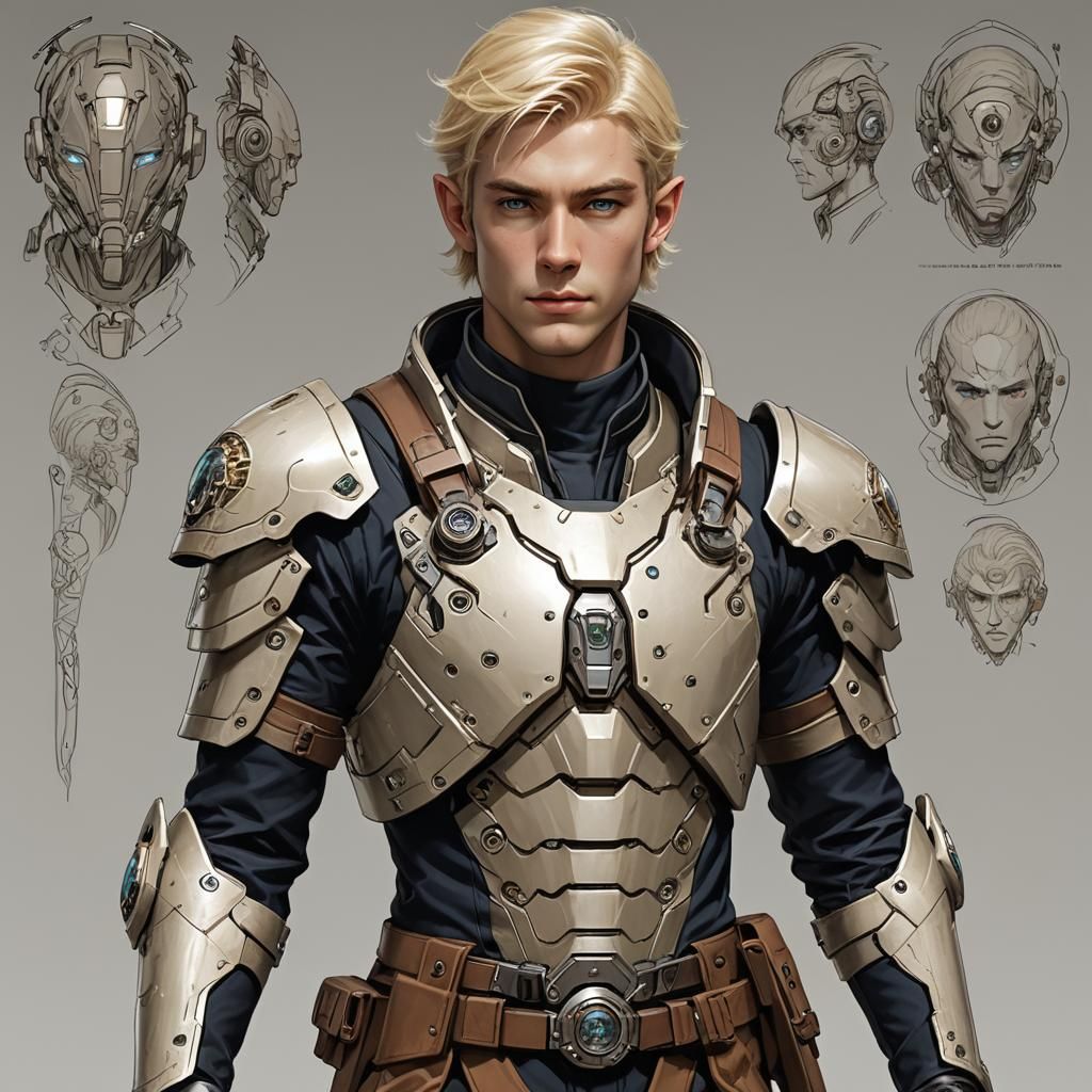 Handsome Cyborg Elf Pilot in Futuristic Style