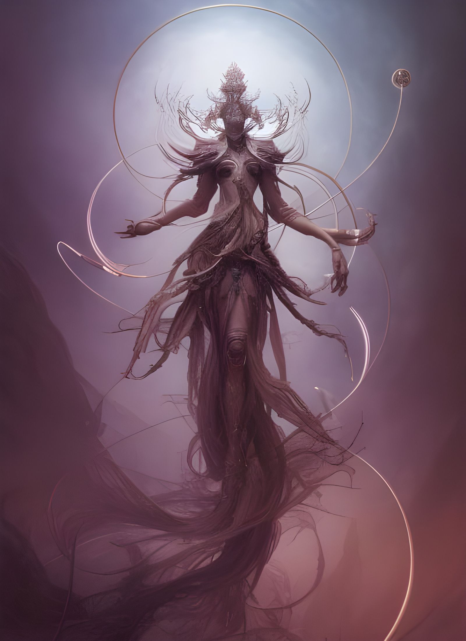 Aries Tarot Human Merge in Acrylic Style