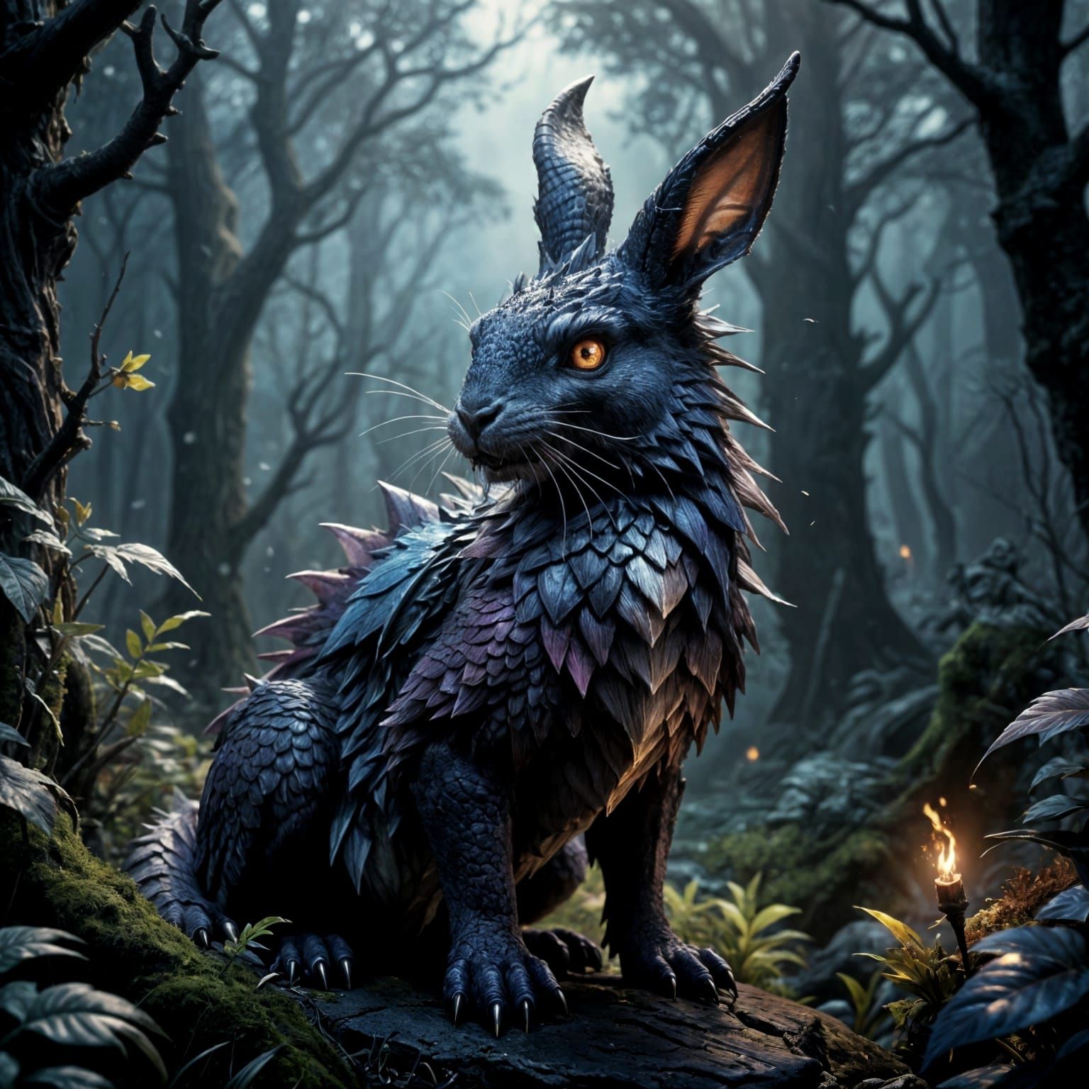 Epic Dark Fantasy Hybrid Beast with Iridescent Scales