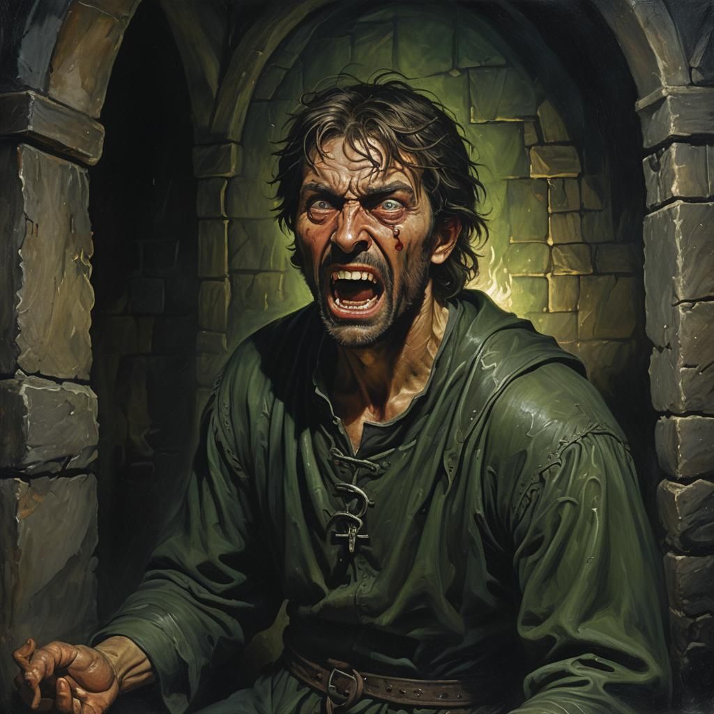 Dark Fantasy Art of a Possessed Medieval Peasant in Agony