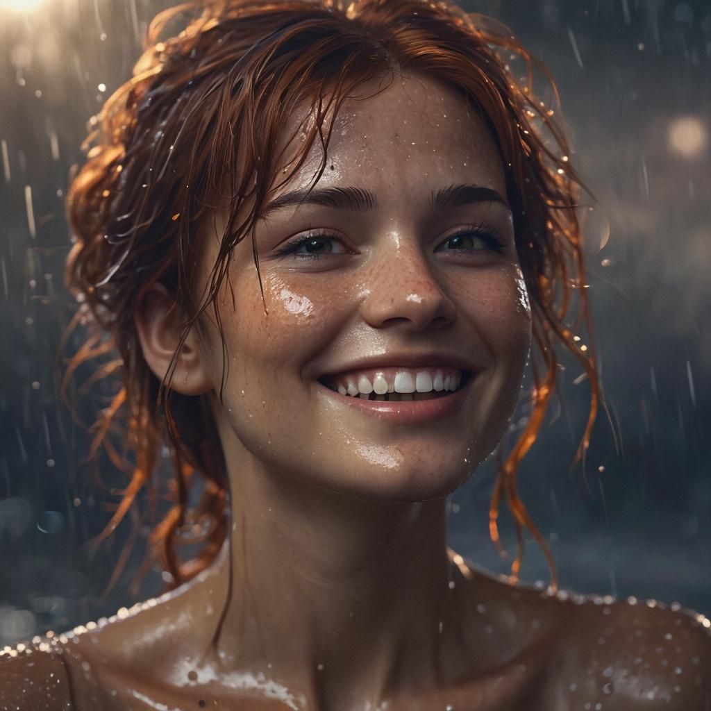 Auburn Beauty in Rainy Night: Fantasy Concept Art