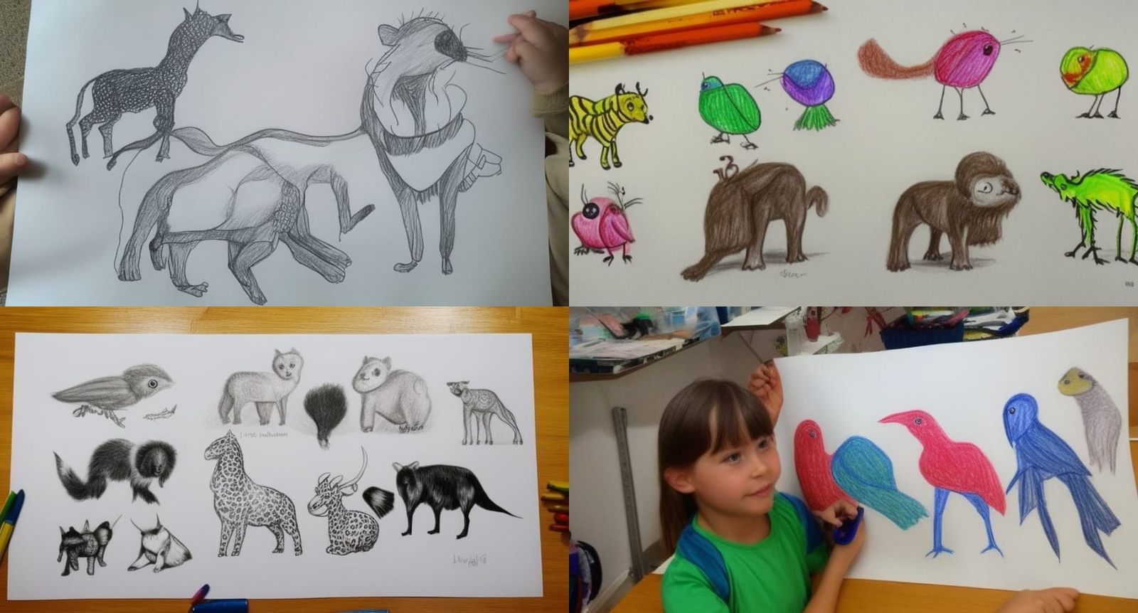 Child's Drawing of Assorted Animals