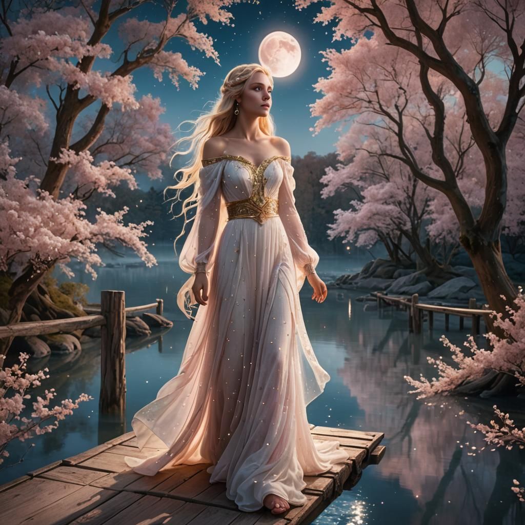 Goddess on Bridge Above Crystal River: Fantasy Art