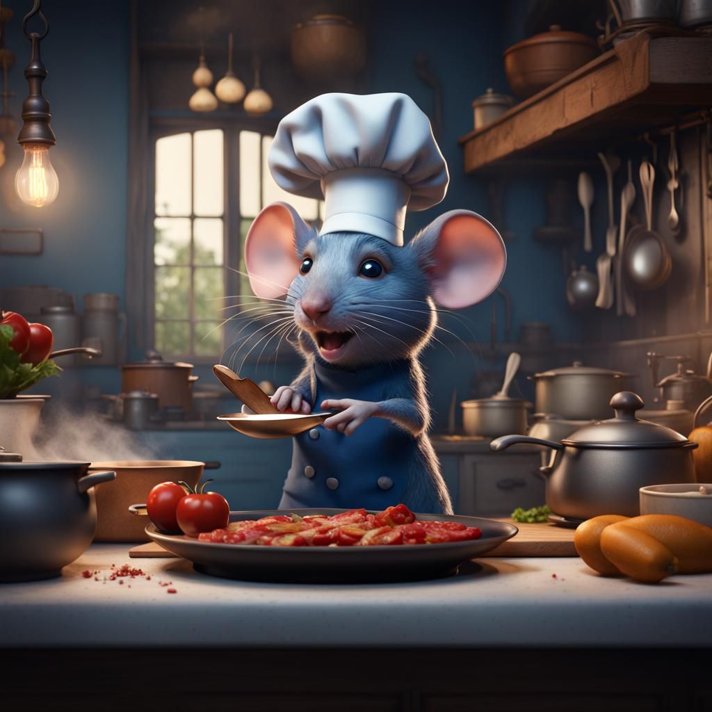 Mouse Chef Cooking in France: Detailed Matte Painting