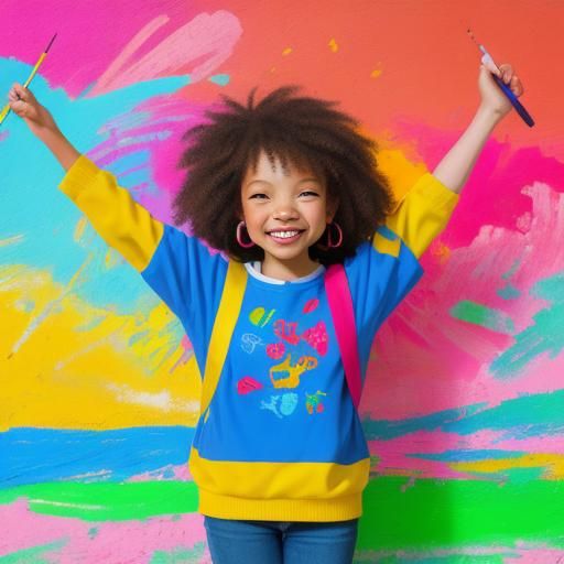 Whimsical Childhood Scene in Naive Art Style