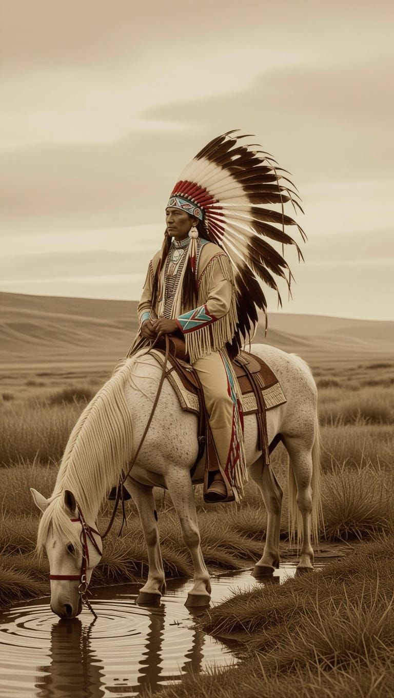 Native American Horseman in Sepia Tone