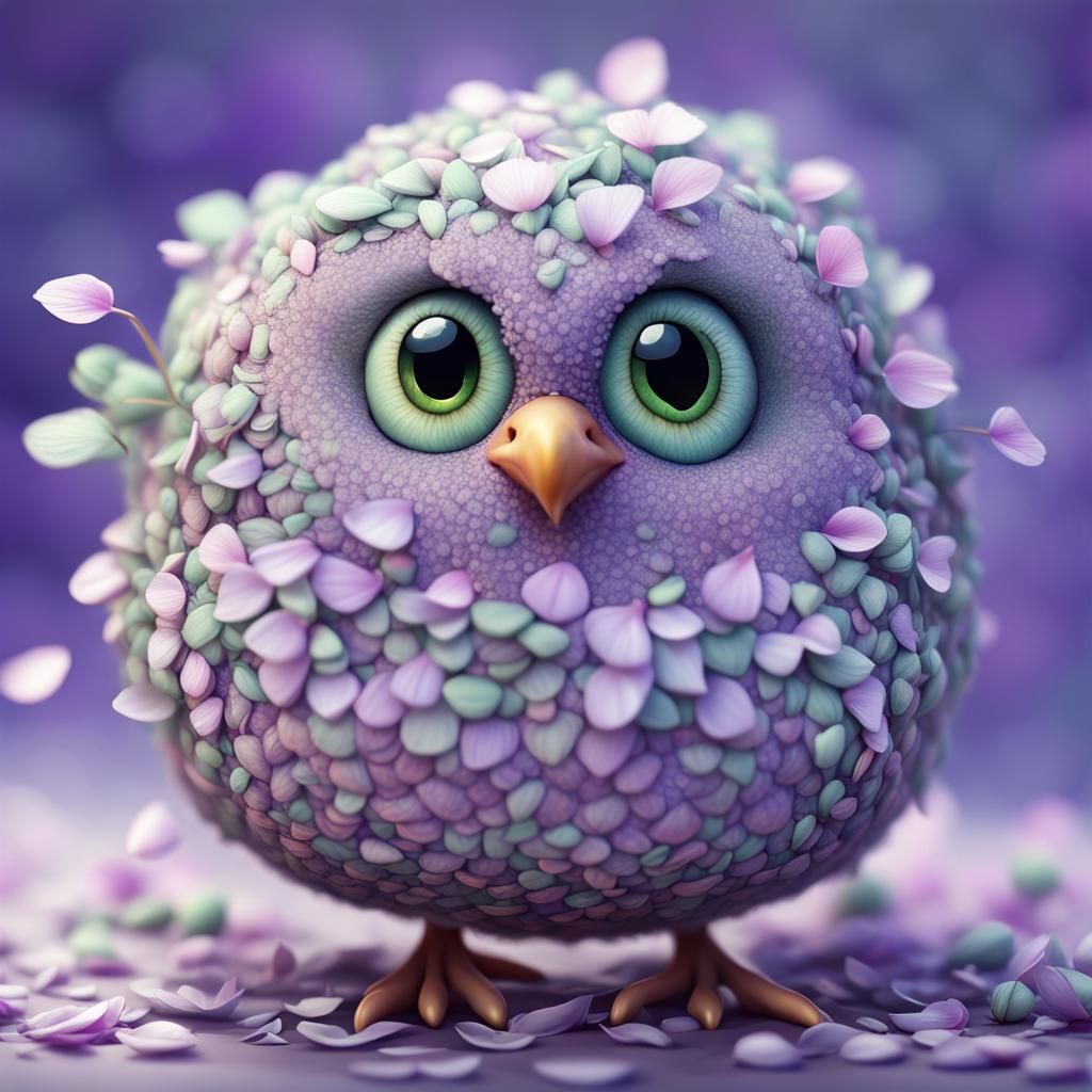 Cute adorable chubby bird made of light sage green and laven...