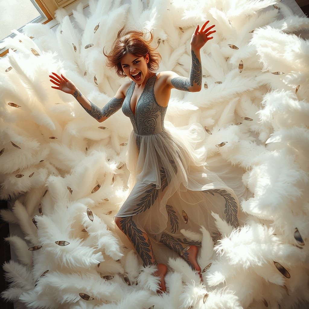 Feather Dancer with Body Art in Digital Art Style