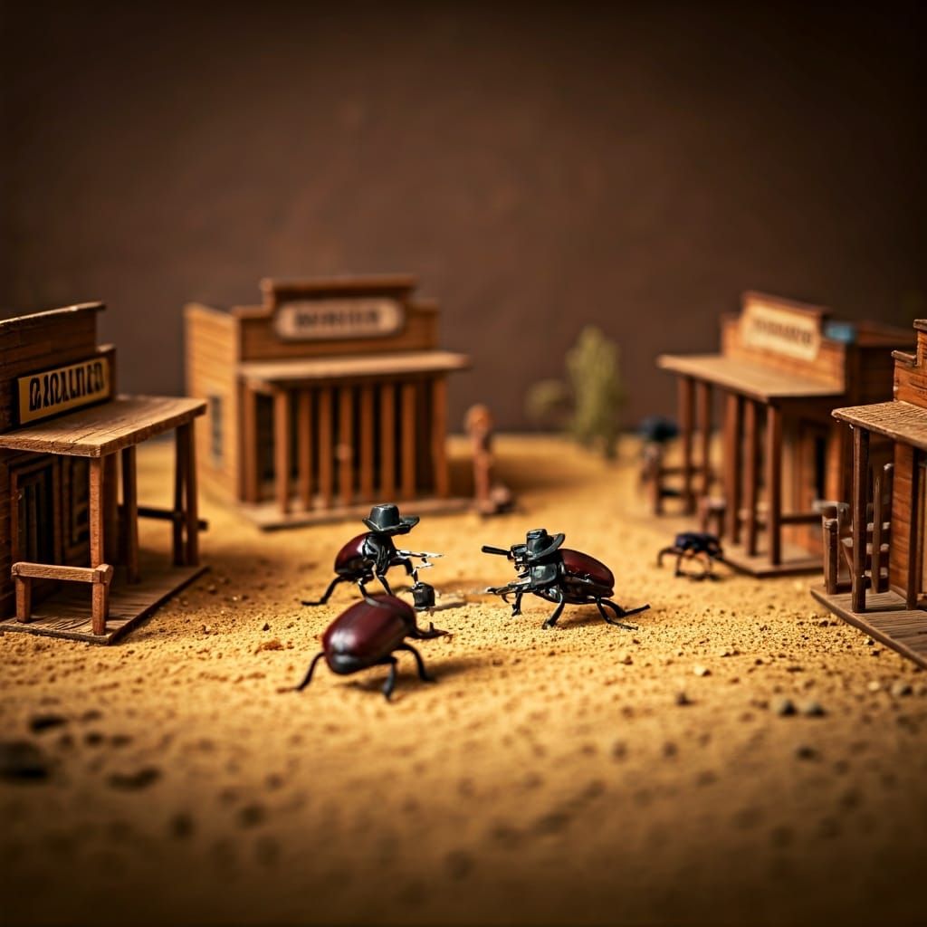 Cowboy Beetles Duel in Matchbox Western Town