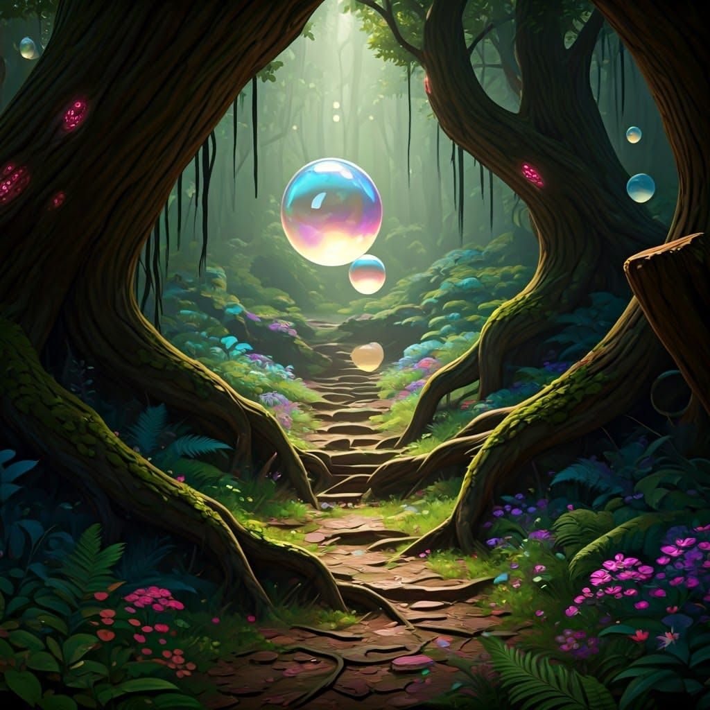 Ethereal Orbs Glow in Mystical Forest