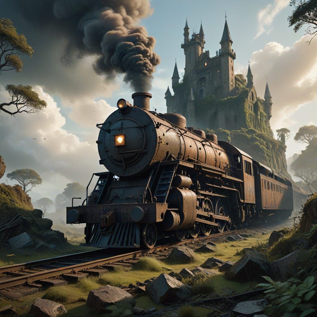 Ancient Castle Silhouetted Against Nebula Sky