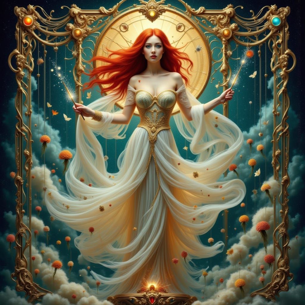 Mystical Spellcaster in Art Nouveau Style