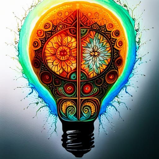 Intricate Technicolor Designs Inside a Light Bulb