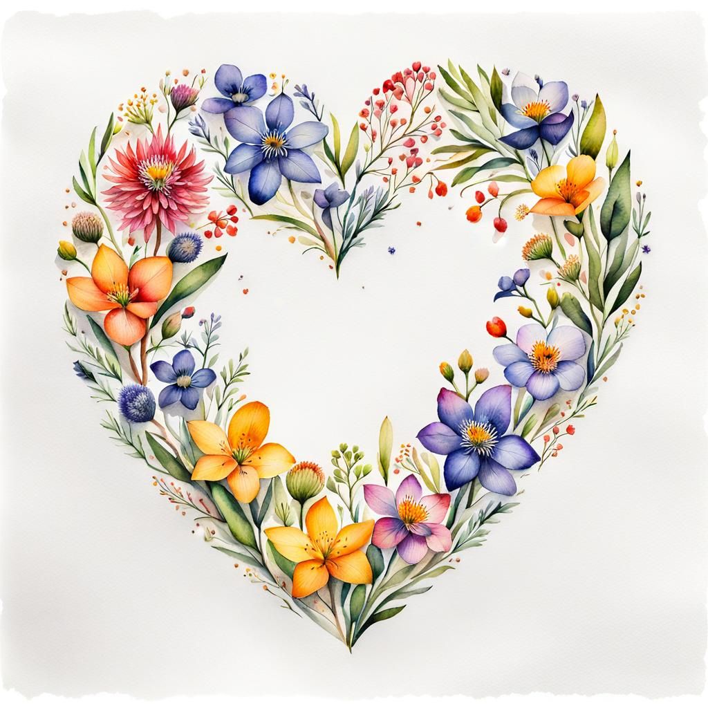 Watercolor Heart Wreath of Australian Flowers