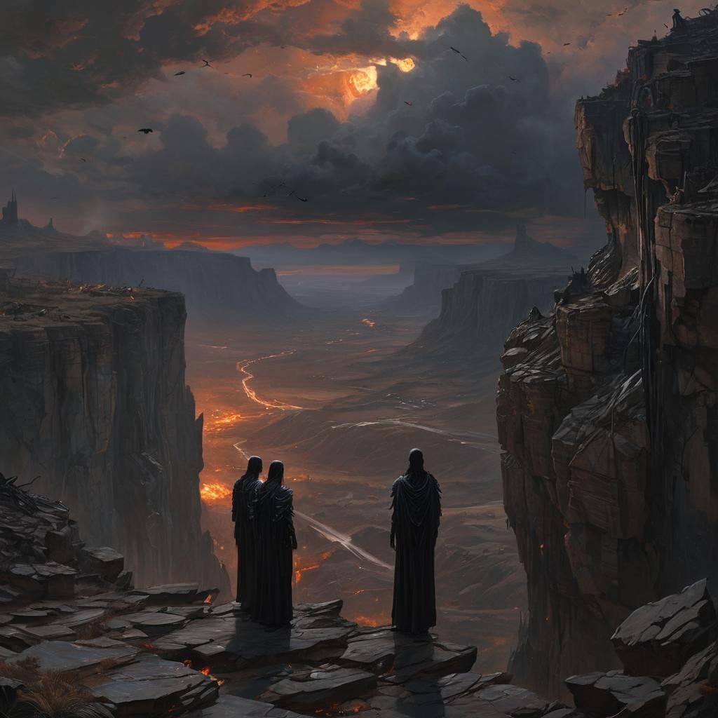 Angelic Figures Gaze Upon Shattered City