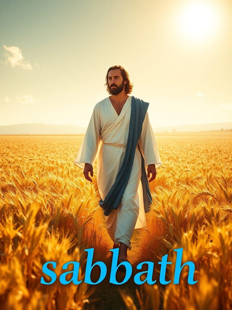 Jesus Walks Serenely through a Golden Wheatfield in a State...