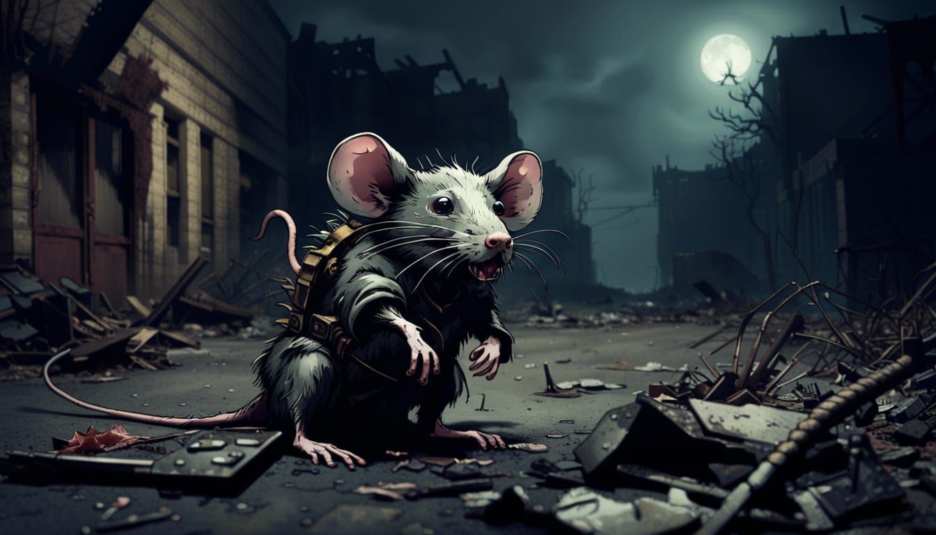 Horror Mutant Rat King in Post-Apocalyptic City