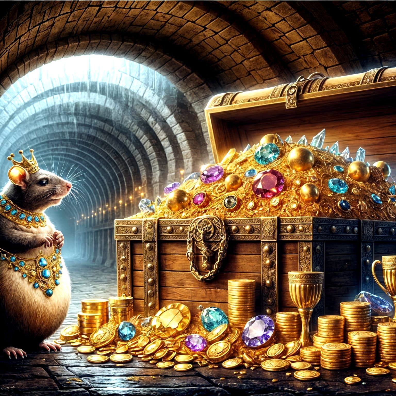 Futuristic Cellar Vault Treasure with Jeweled Rat King