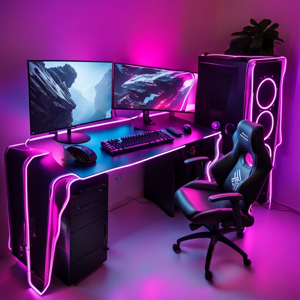 Neon Cyberpunk Gaming PC Setup in 8K