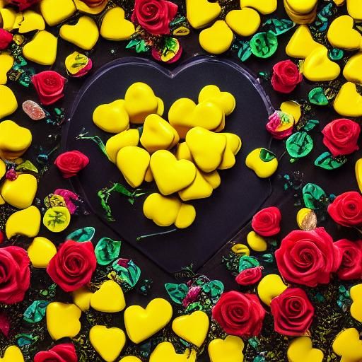 Heart-Shaped Chocolates in a Rose Garden