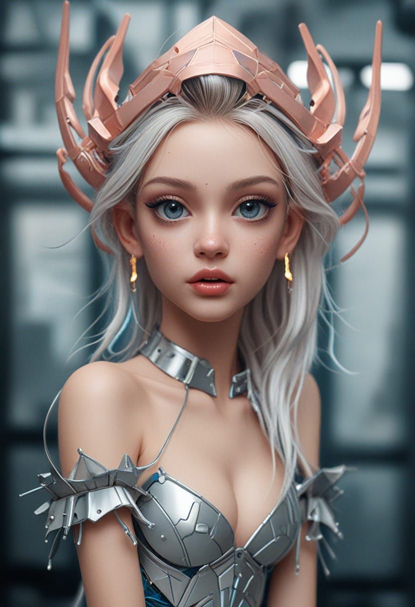 Elf Cyborg in Abandoned Factory, Cyberpunk Art