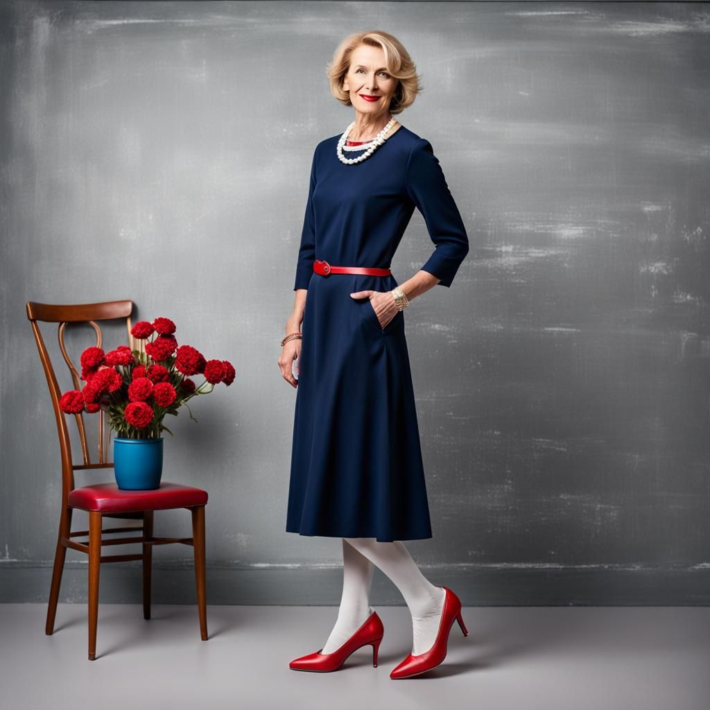 Confident Teacher in Classroom with Pointer