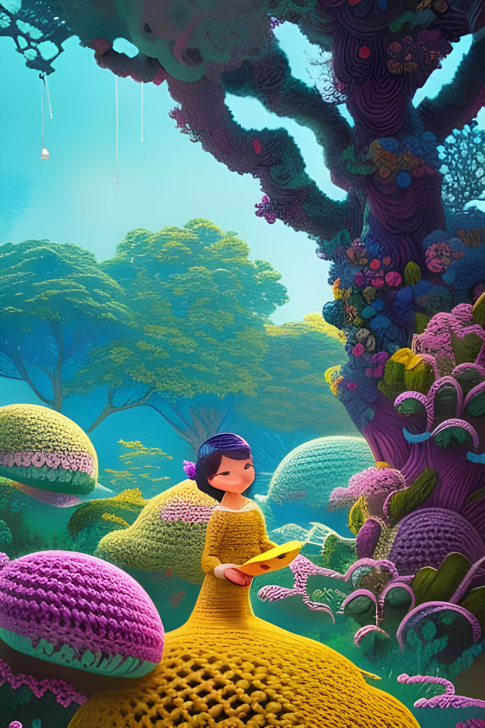 Crochet Tree and Knitted Flowers in Pastel Colors