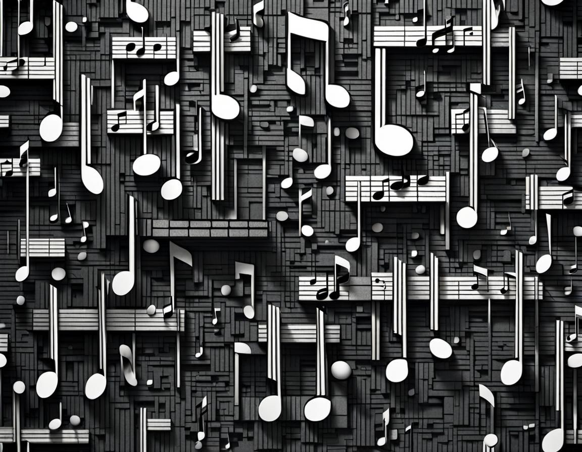 Surreal Musical Notes Form Concrete Jungle Scene