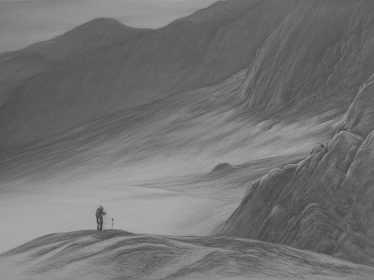 Hyperdetailed Charcoal Drawing: Homelessness in the Mountain...
