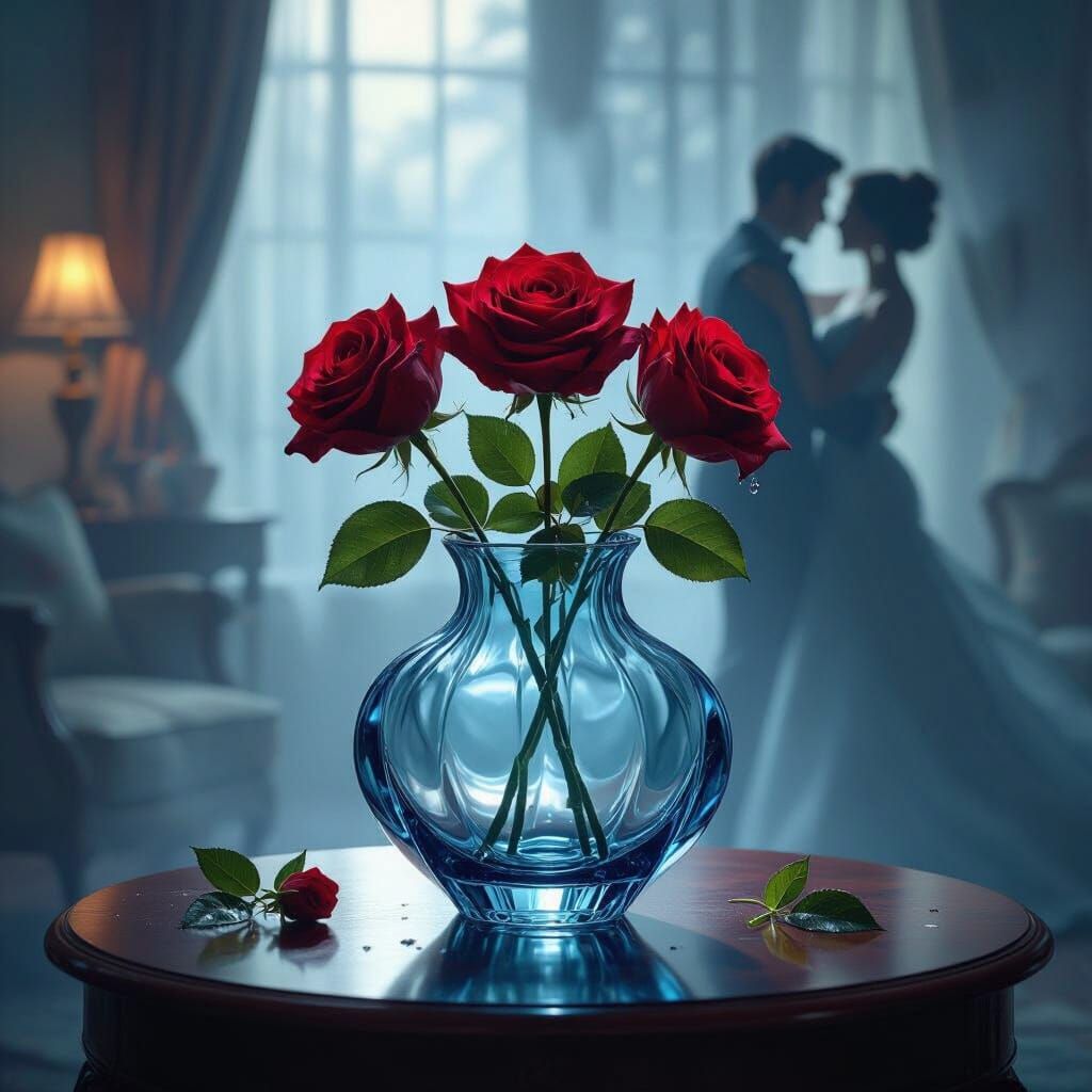 Roses in Crystal Vase: Ethereal Fantasy Art