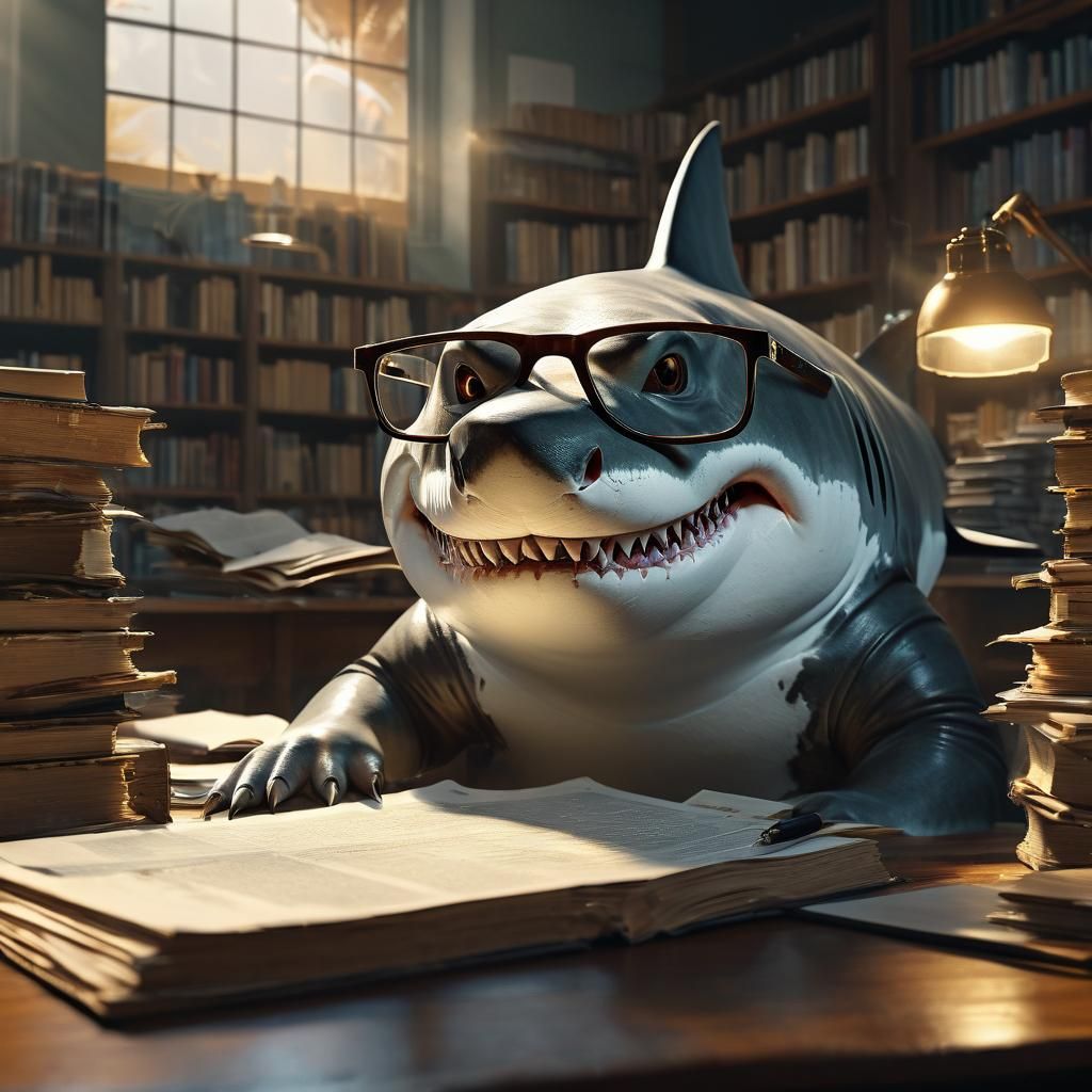 Academic Great White Shark Portrait in Golden Light