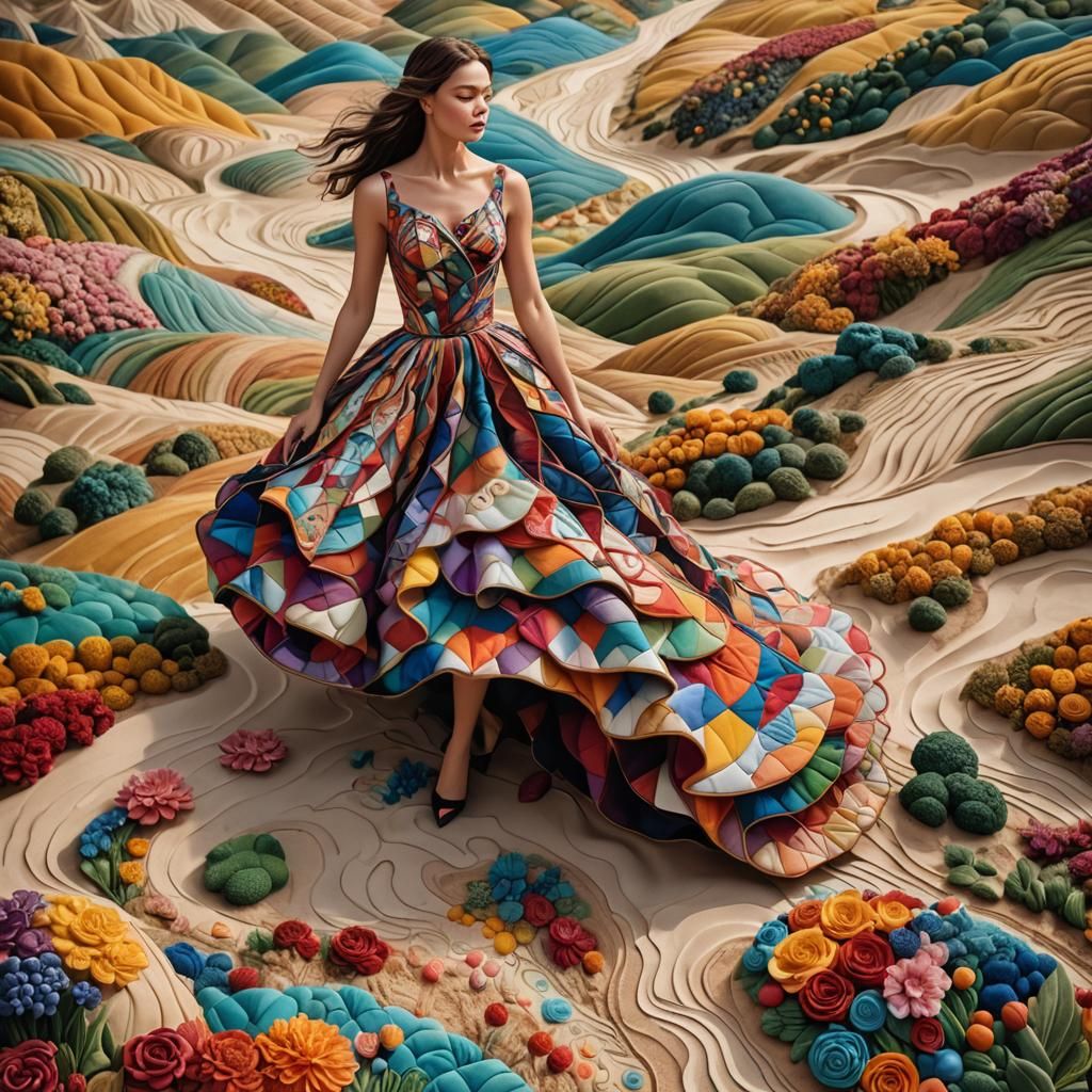 Quilted Landscape with Woman in Galla Dress