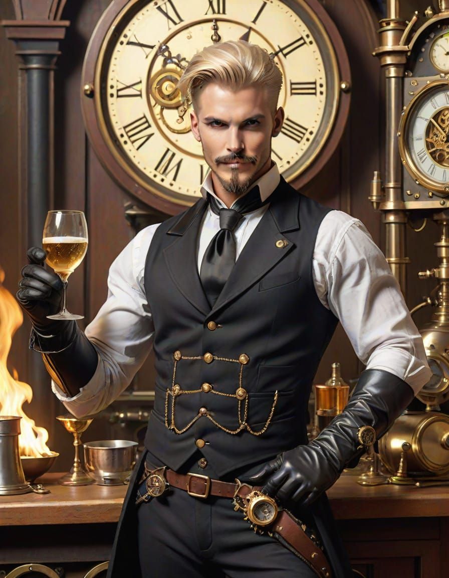Steampunk Rogue Raises Glass in Sinister Toast
