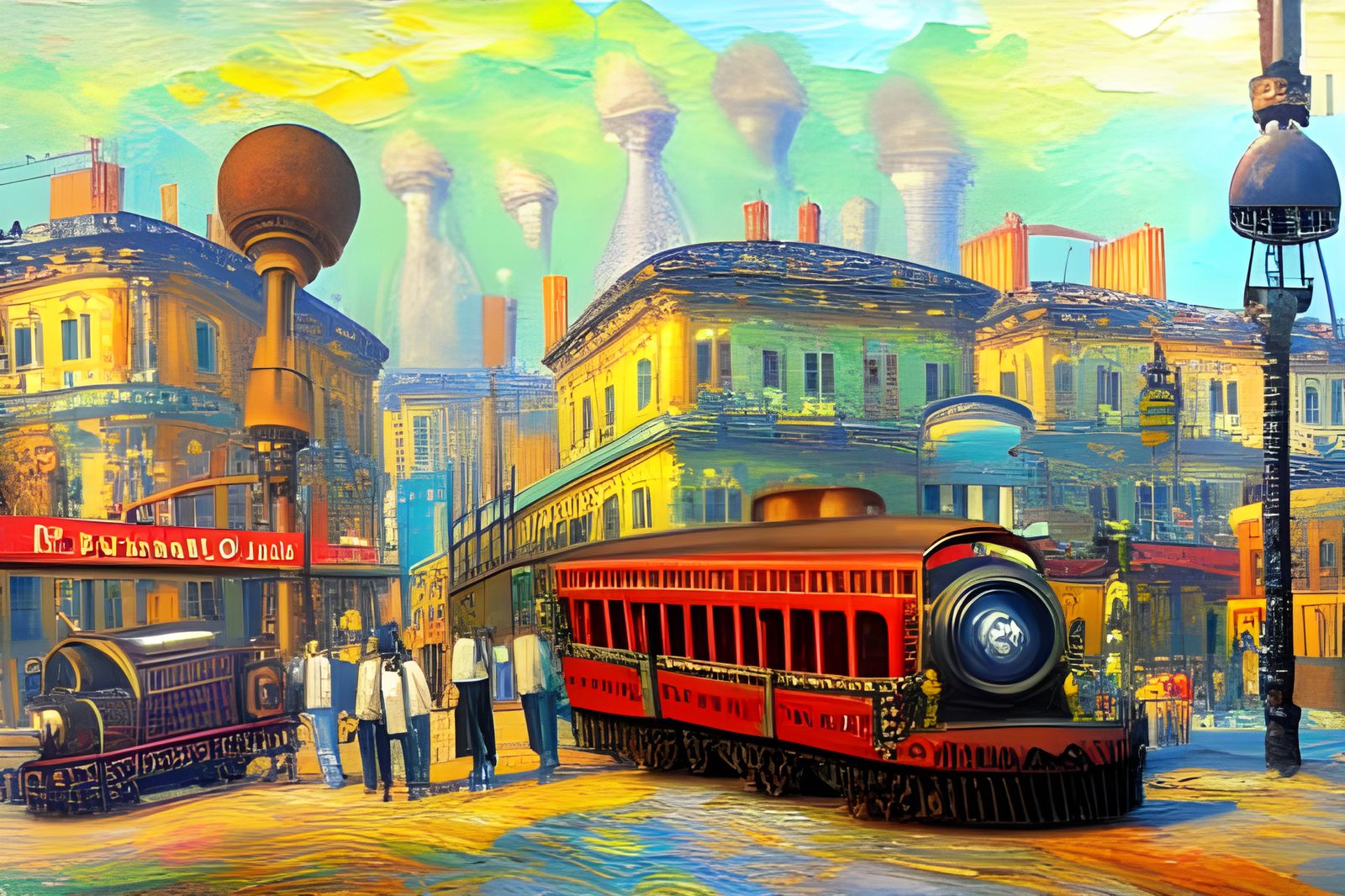 Steampunk City: Neo-Impressionist Oil Painting