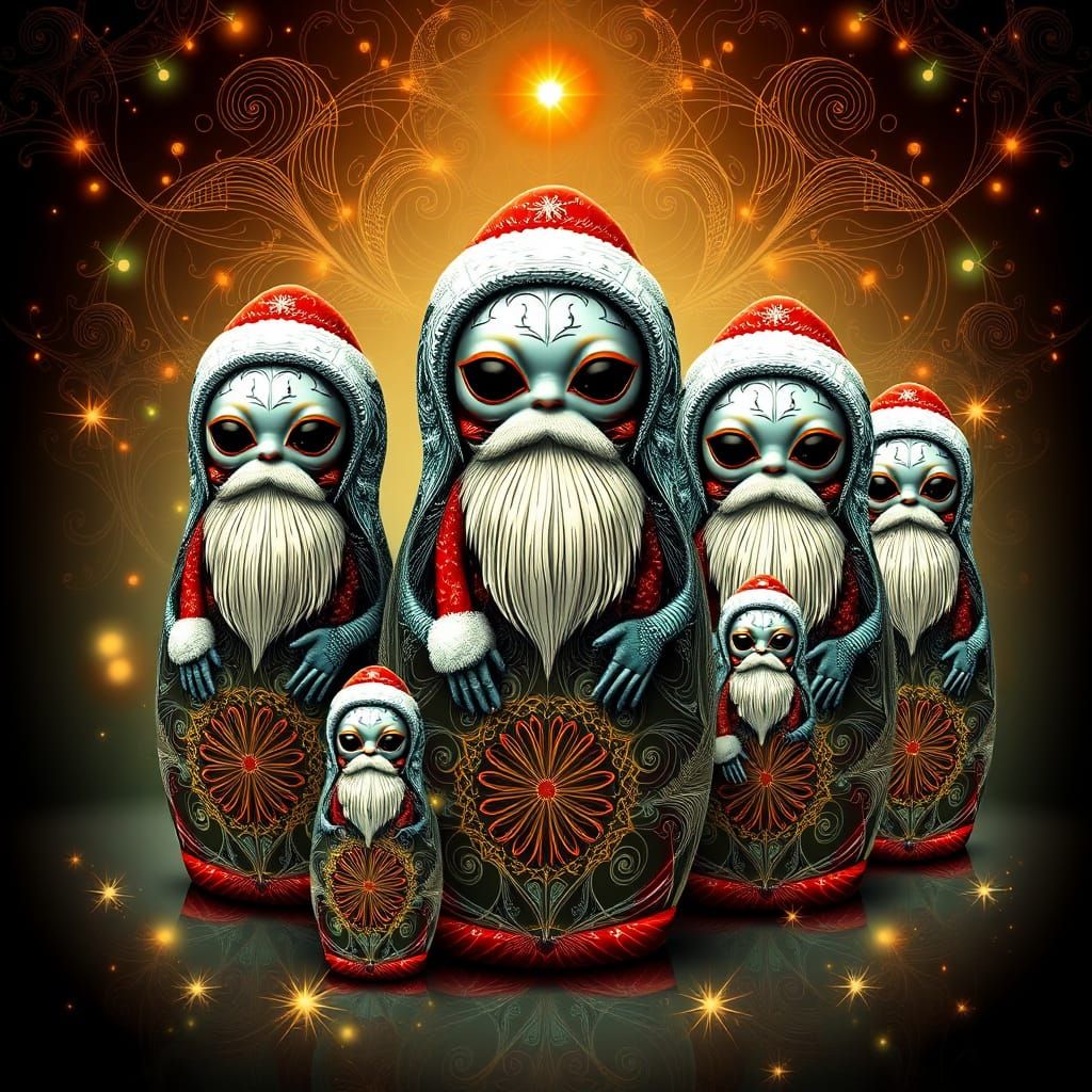 Festive Alien Matryoshka Dolls in Fractal Style