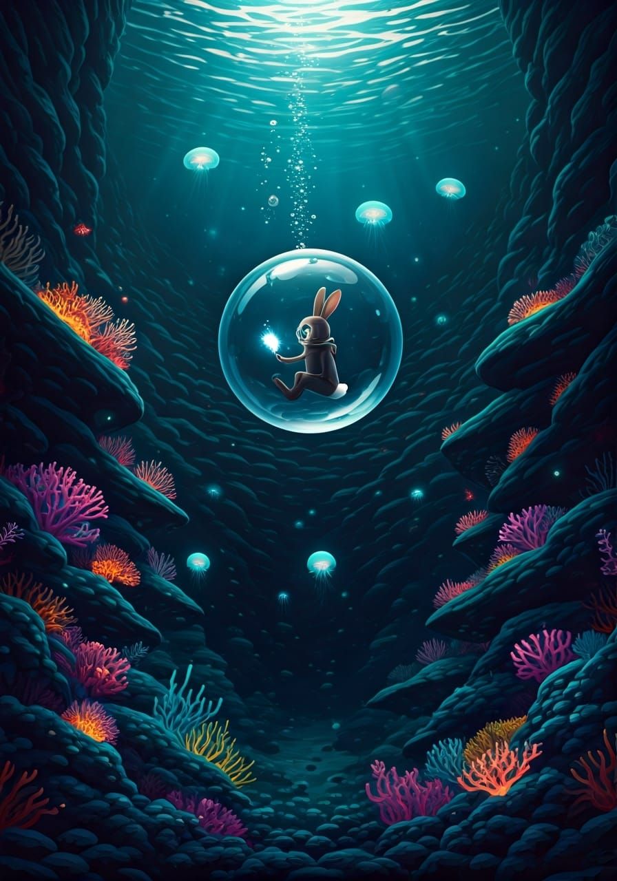 Rabbit Observes Bioluminescent Deep Sea Life