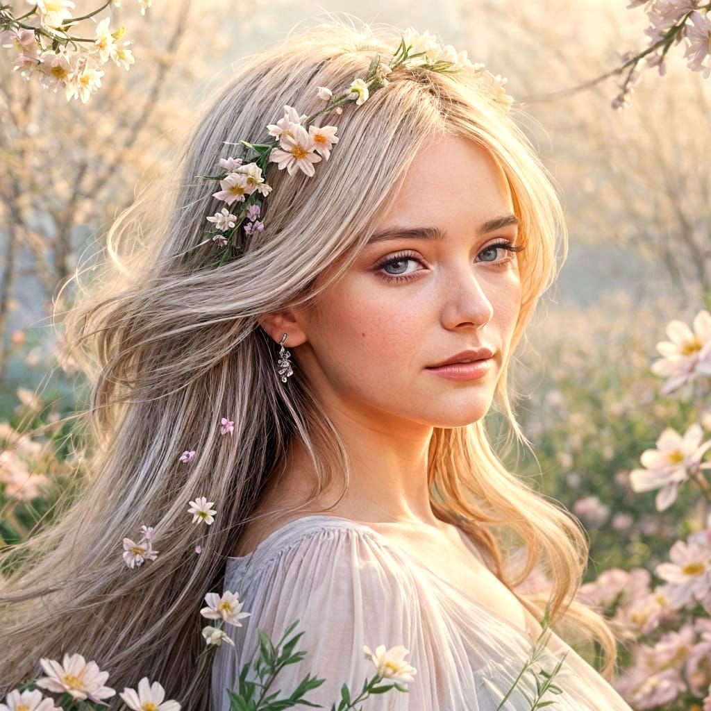 Charming Woman Emerges from a Field of Flowers