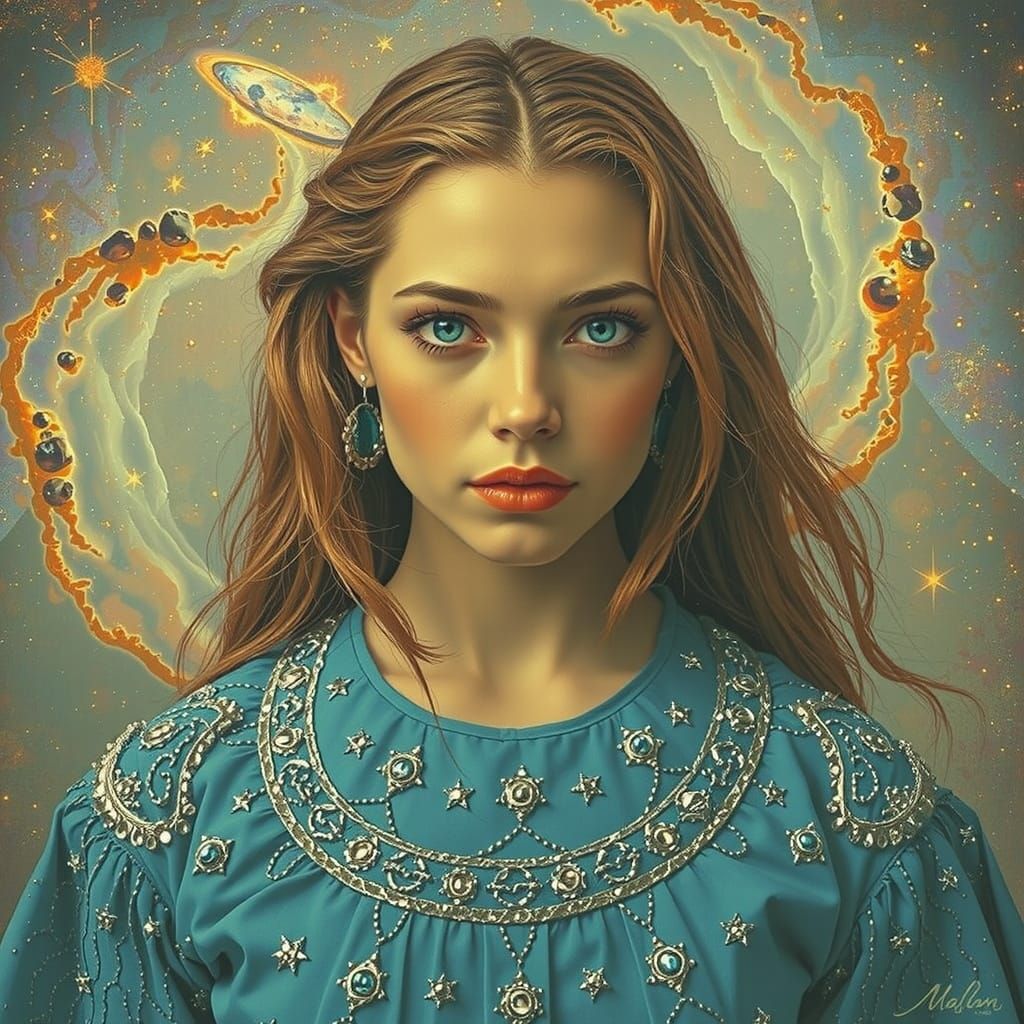 Cosmic Stardust Figure in Hyperrealistic Expressionism