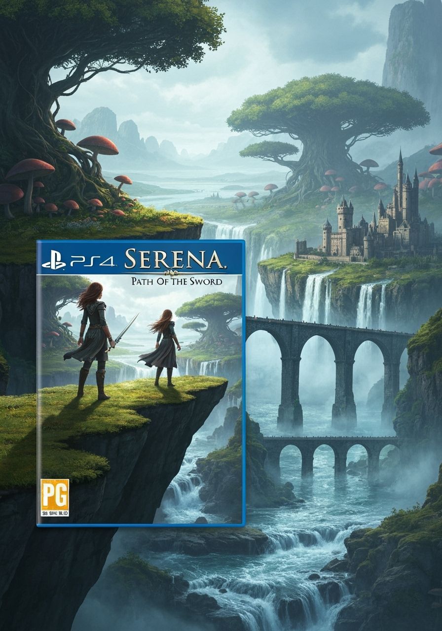 Fantasy Game Cover: Woman Warrior in Dramatic Landscape