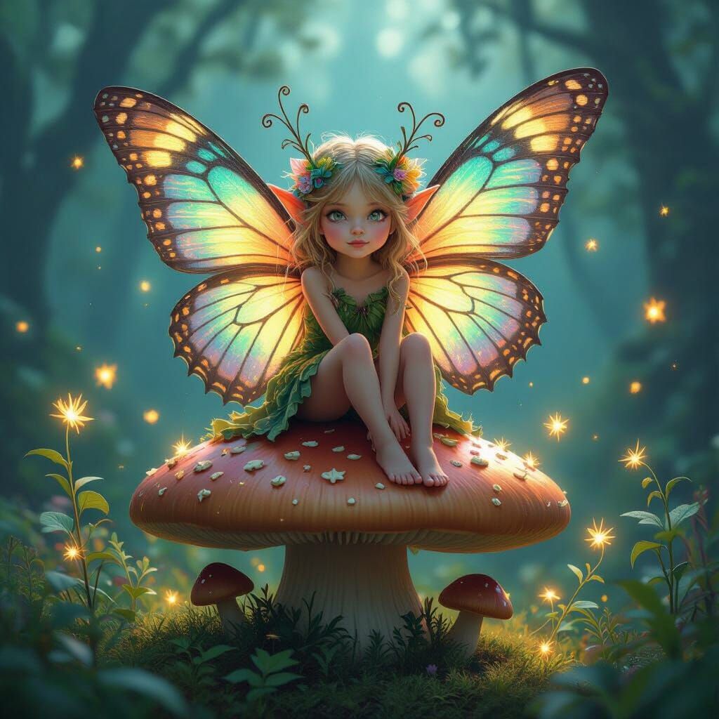 Enchanted Forest Sprite with Butterfly Wings