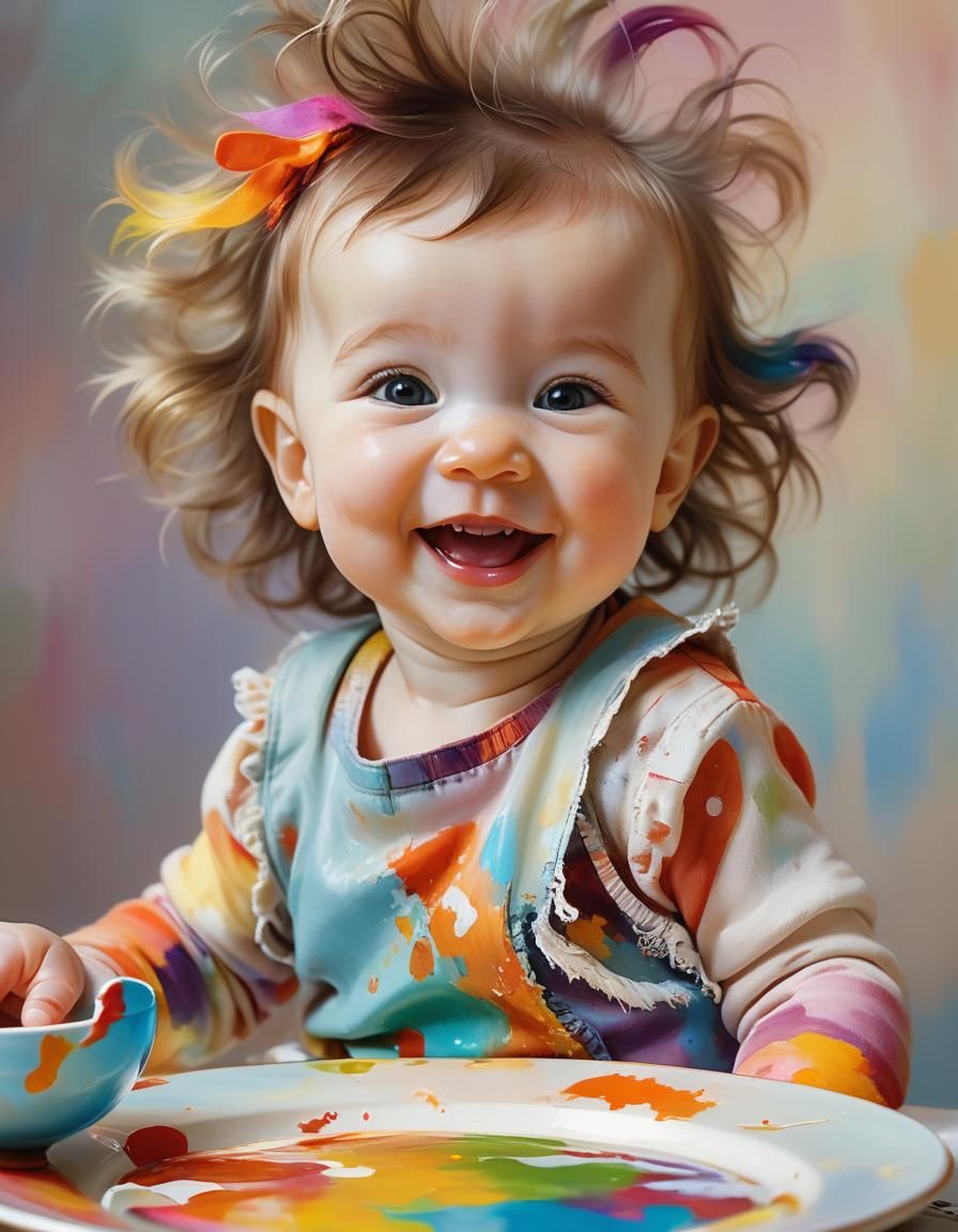 Surreal Portrait of a Six-Month-Old Baby Girl with a Colorfu...