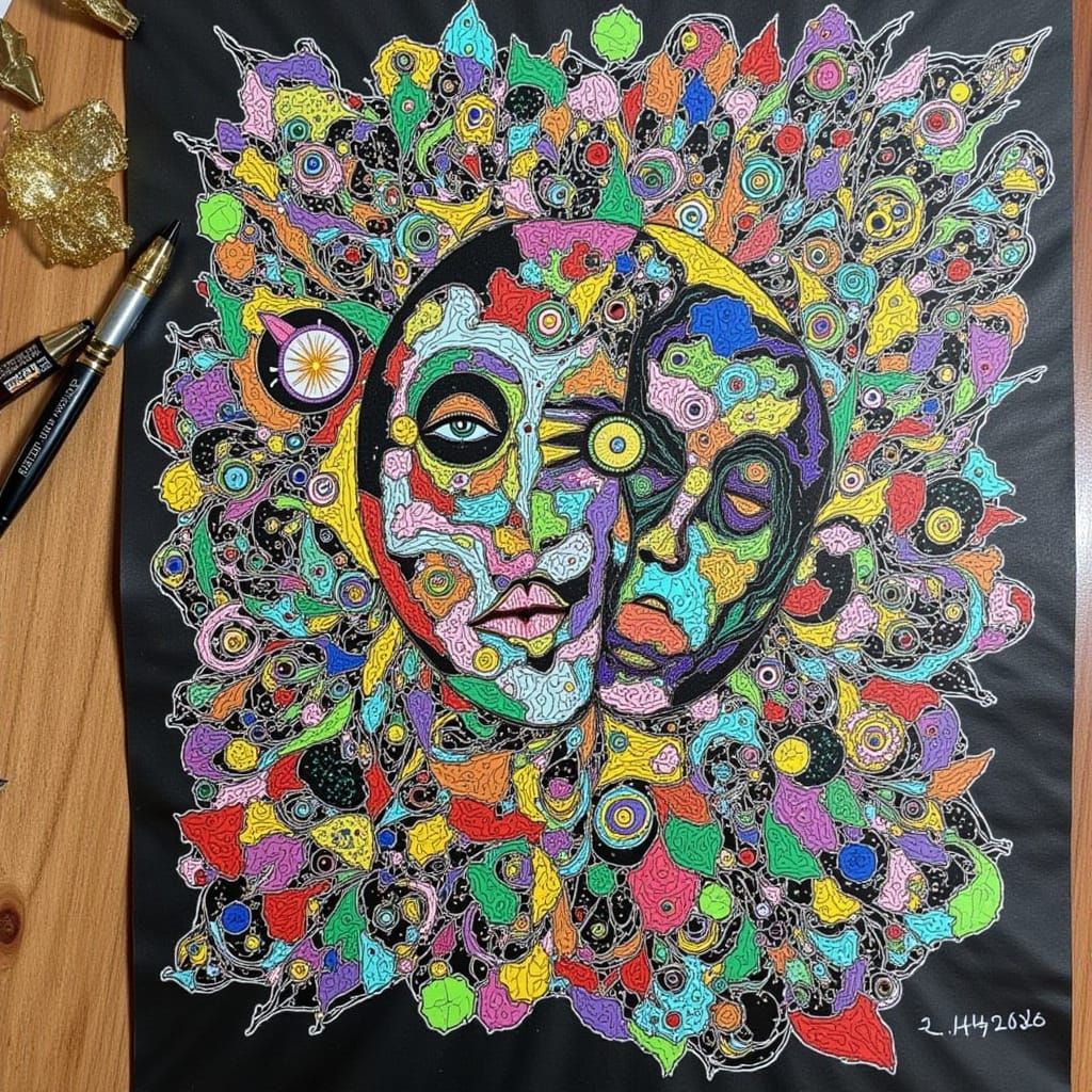 Abstract Geometric Art with Sparkling Light Bursts