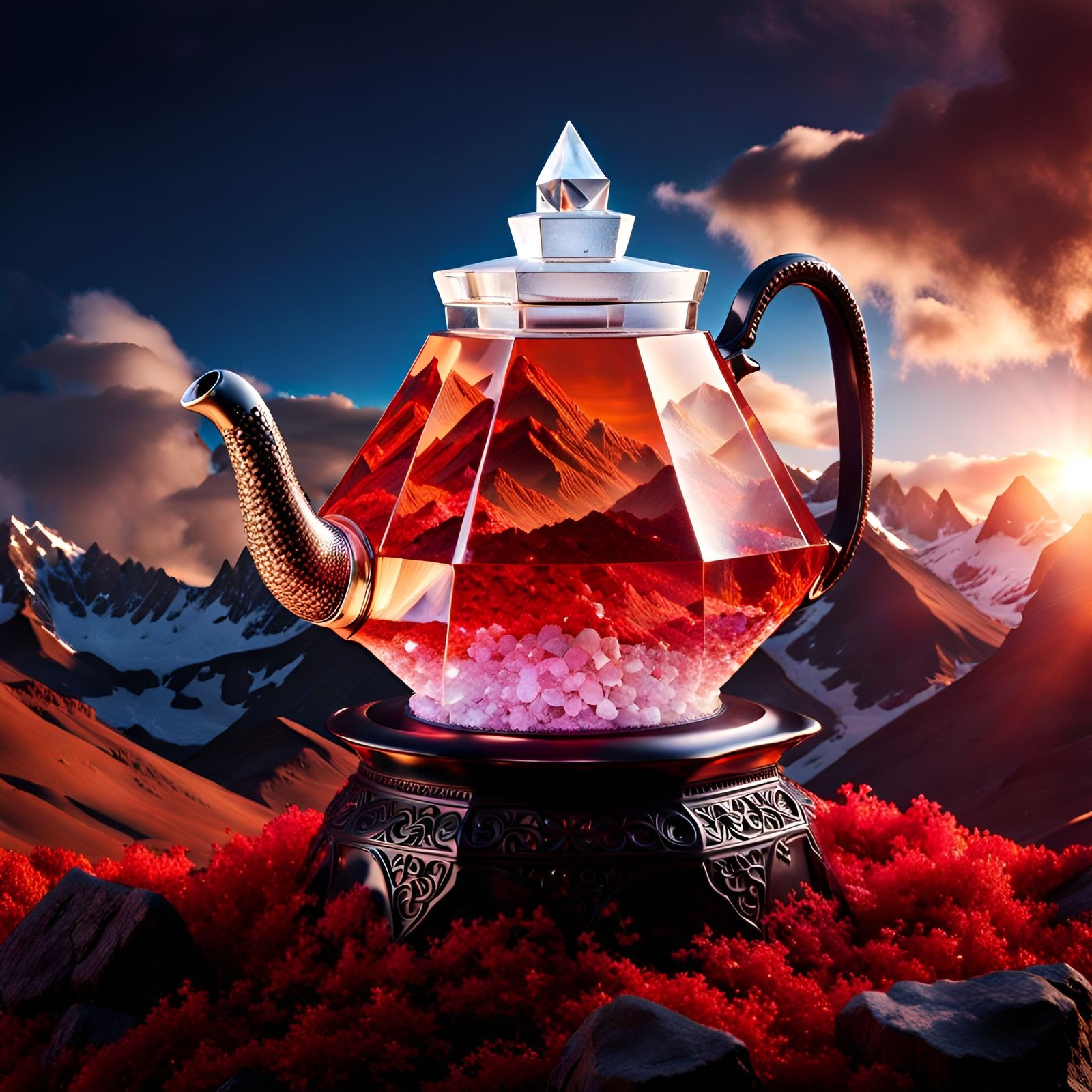 Giant Crystal Teapot with Miniature World
