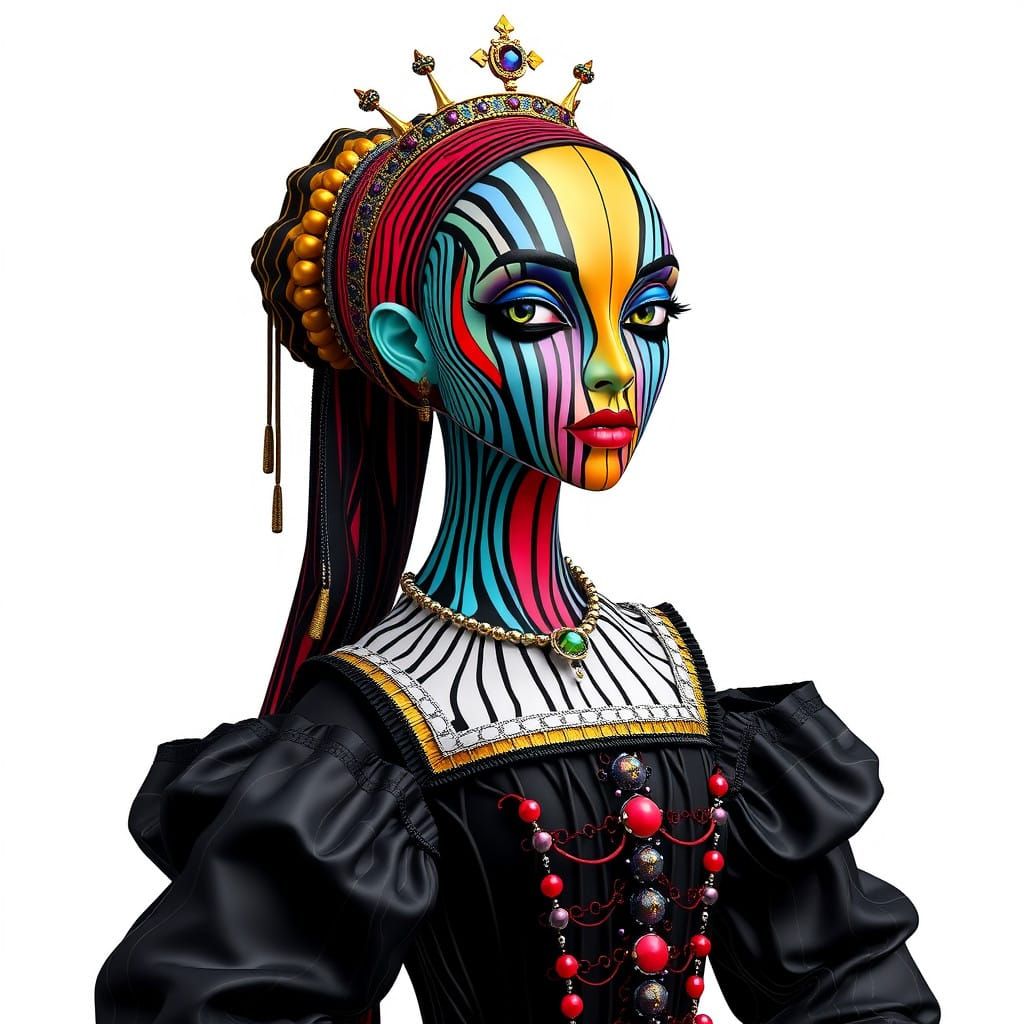 a stunning Renaissance princess, trapezoidal, her head is oo...