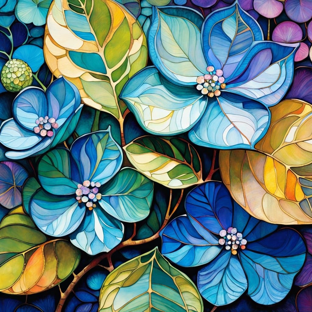 Ethereal Hydrangea Ink Sketch with Pastel Colors