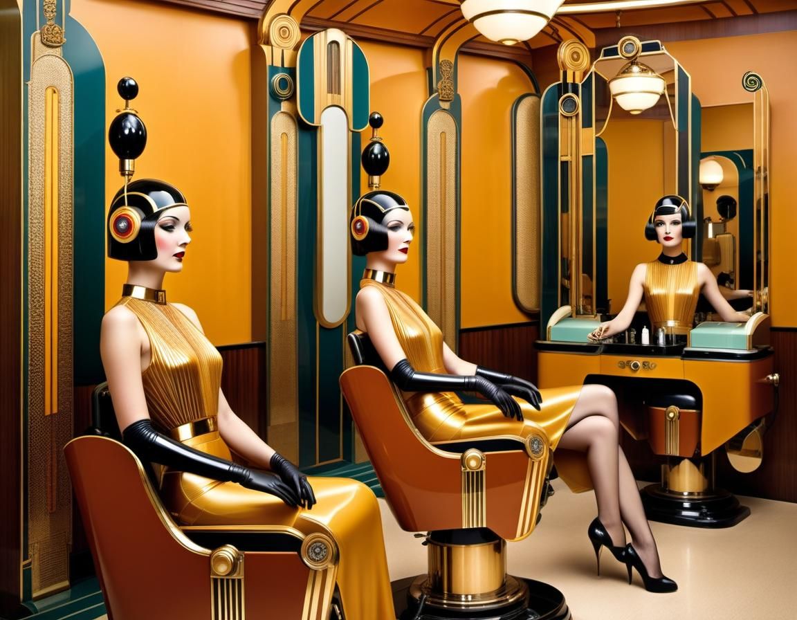 Art Deco Robots in a 1920s Beauty Salon