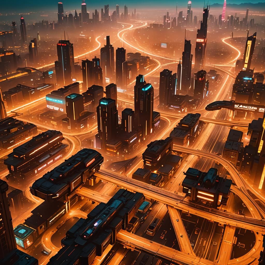 Cyberpunk Cityscape at Night in Neon Glow